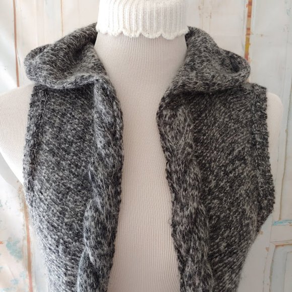 Sarah Spencer wool mohair pocket hood sleeveless cardigan duster sweater/S/gray - Picture 7 of 14